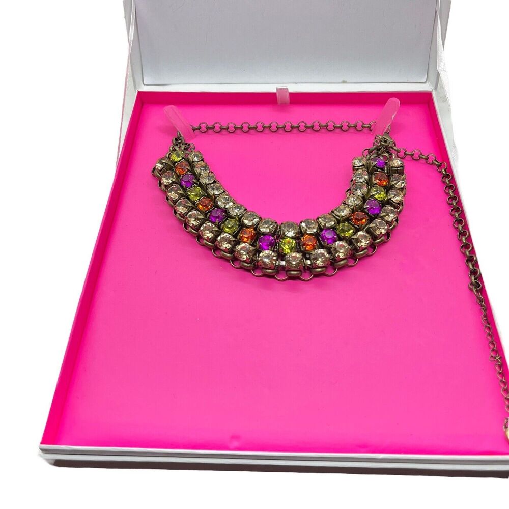 Loft Necklace Statement Chunky Gothic Muticolor Rhinestone Encrusted Multilayer